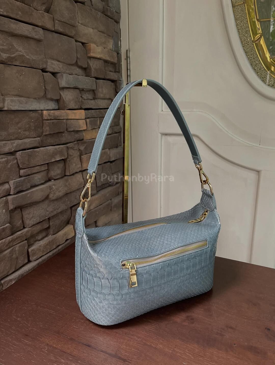grey python tote bags | natural unique scale from... Dusty Blue Shoulder Bags | Natural Unique Scale From Reticulated Python ...