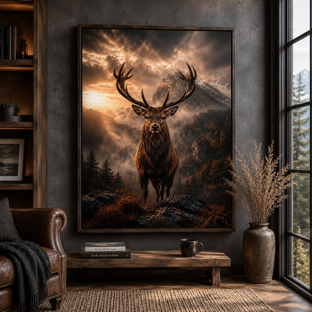 Majestic Deer Mountain Print, Rustic Wildlife Wall Art (8x10 A4) - Etsy