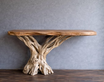 Live Edge Rustic Console Table with Sculptural Root Base, Natural Wood Entryway Table, Organic Hallway Accent Furniture