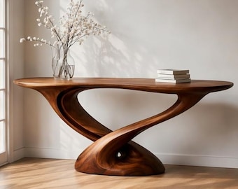 Tavolo consolle in noce massello, tavolo d'ingresso in legno scultoreo personalizzato, tavolo da ingresso Japandi, tavolo da divano moderno, mobili in legno fatti a mano