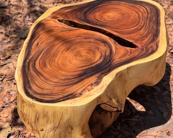 Live Edge Solid Wood Stump Coffee Table – Natural Organic Wood Coffee Table, Rustic Tree Stump Table, Handcrafted Wooden