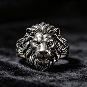 925 Silver Vintage Lion Ring, Bold Aged Personality Ring