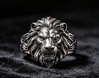 Anillo de león vintage de plata 925, anillo con personalidad audaz y envejecida.