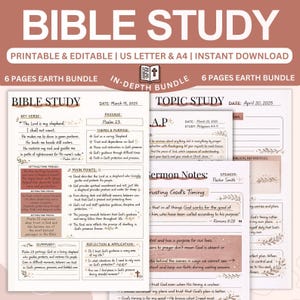 May include: Printable Bible study bundle with a cream background. The design includes text and graphics for Bible study notes, with the title "Bible Study" at the top. Includes US Letter and A4 sizes.