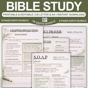 Printable Bible Study Templates, SOAP Method, Sermon Notes, Chapter Summaries, Verse Mapping, Prayer Journal, GoodNotes PDF, Canva editable