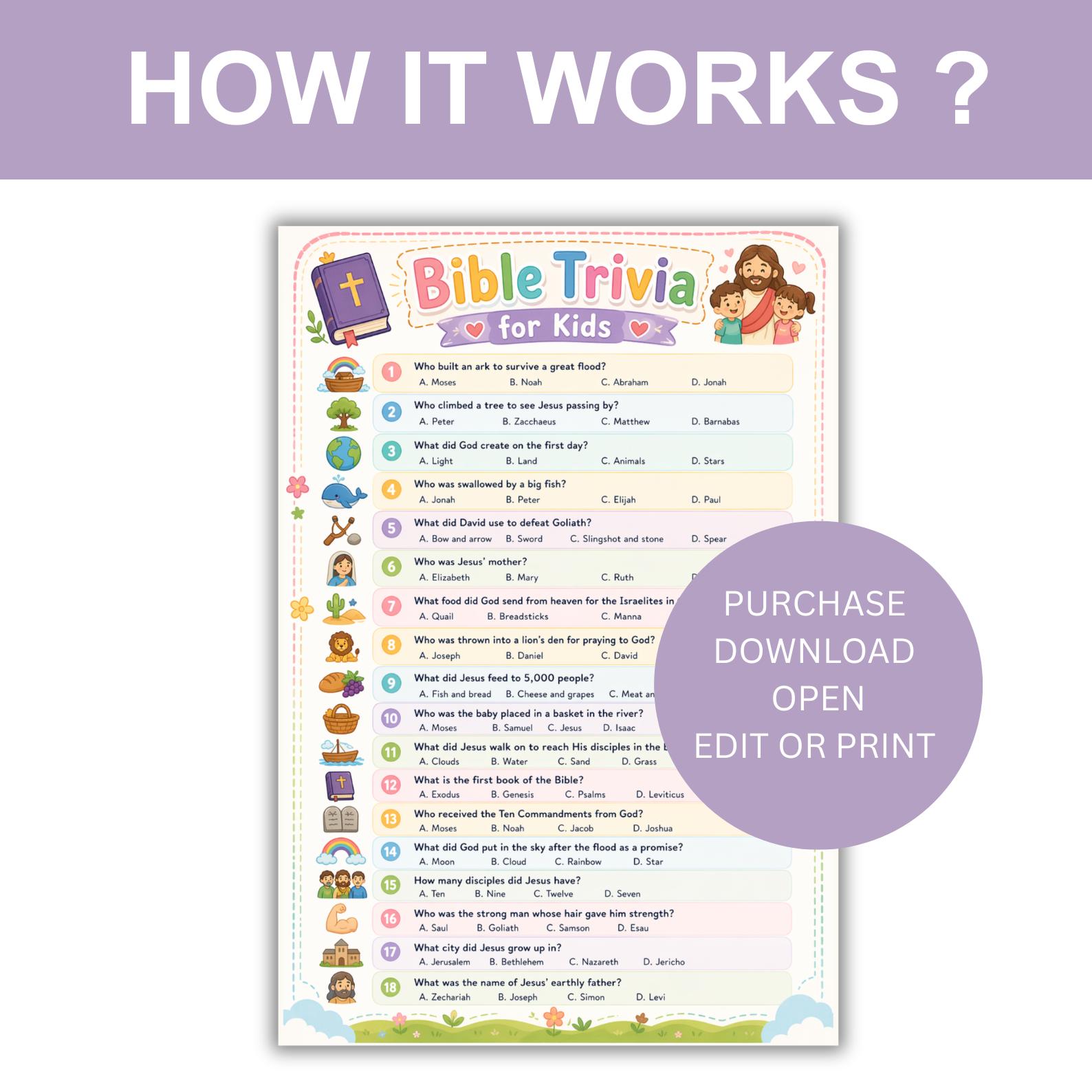 Kids Bible Trivia Quiz Game Printable, Christian Church Scripture Games ...