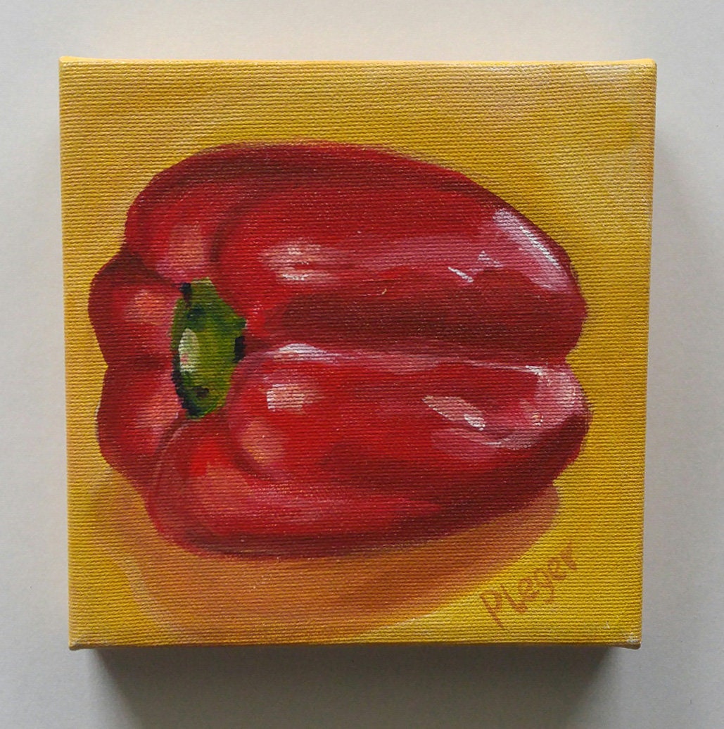 MINI red pepper painting on canvas 6 x 6 inches 15.24 x Etsy