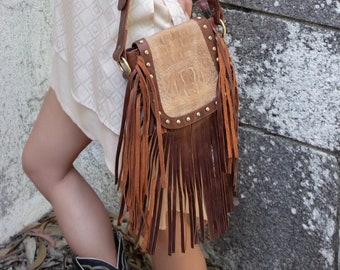 NEW!! Leather purse, Tribal leather hip bag, leather fanny pack, fringed leather bag, Ibiza bag, , Leather festival bag AMARA Croco tan