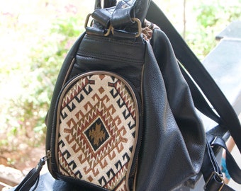 NEW! Boho leather bag, leather rucksack, leather purse, leather handbag, leather backpack, Black leather bag, MANDREM bag