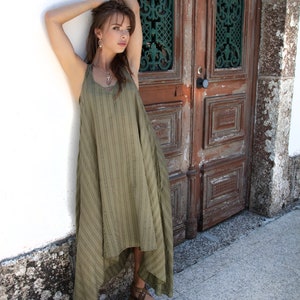 Vestido bohemio SARASWATI, vestido BANANA, vestido de diosa, vestido bohemio asimétrico, vestido de tela banana, FOREST
