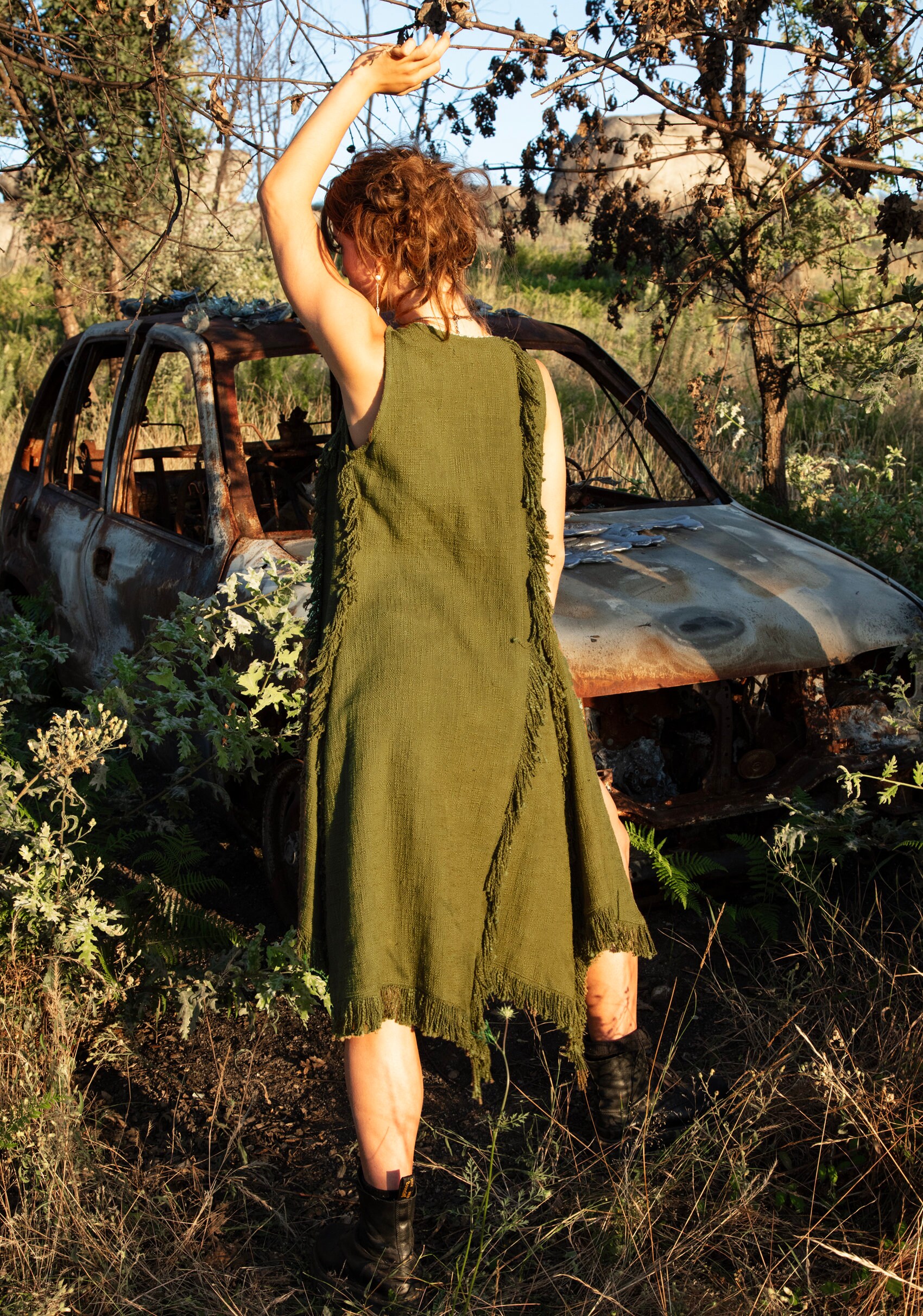 Long Boho Vest, Sleeveless Long Vest, Cotton Linen Vest