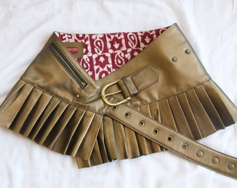 Micro mini Leather skirt, micro mini skirt, steampunk mini skirt, Burning Man skirt, wrap leather skirt,  LILITH Bronze