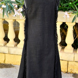 Long Boho Vest, Sleeveless long vest, Long linen vest, Long fringed Vest, Black Long duster vest, LLAGATHA EBONY image 9