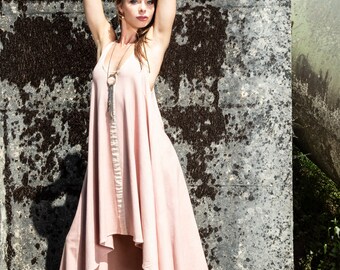 NEW!! Boho high low dress, BAMBOO Boho dress, Boho Summer dress, Organic dress, Bamboo Fabric dress, SARASWATI Bamboo Dusty Pink Champagne