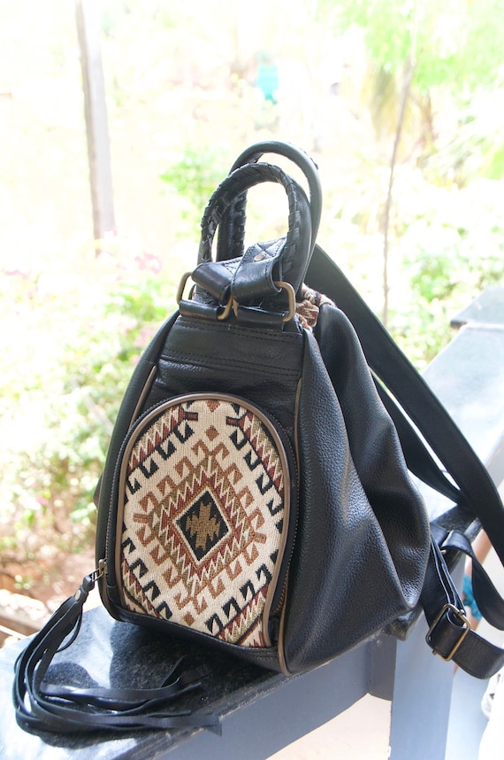 Boho leather backpack purse sale