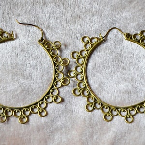 Brass earrings, Boho earrings, Brass hoop earrings, Gypsy earrings, image 2