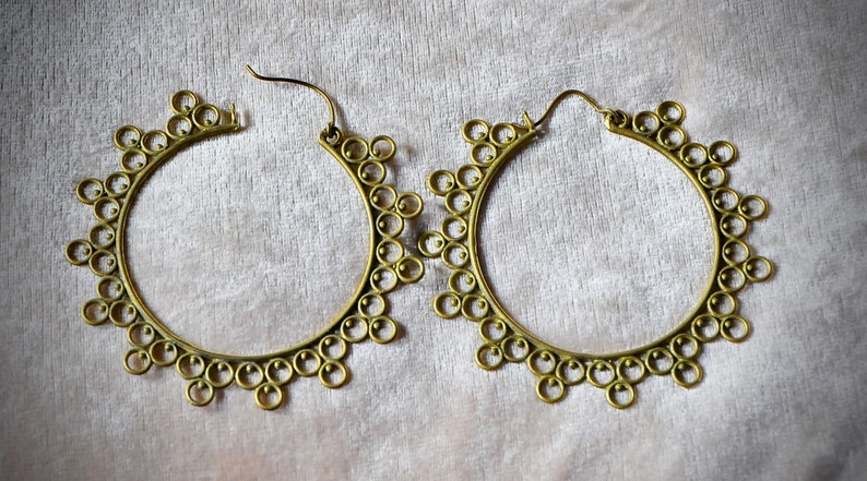 Brass earrings, Boho earrings, Brass hoop earrings, Gypsy earrings, image 2