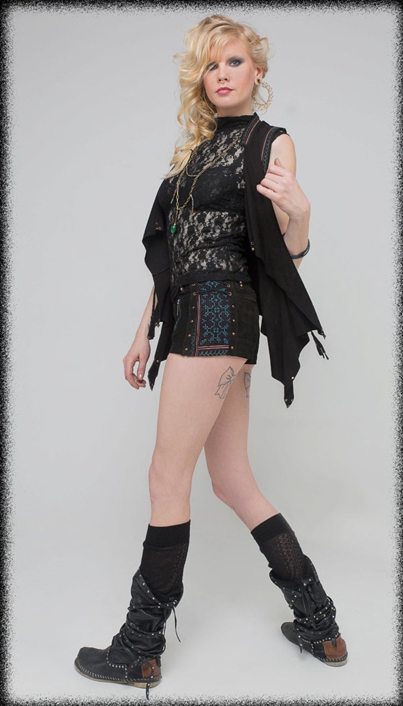 Suede shorts steampunk Burning man shorts tribal shorts biker pixie style image 3