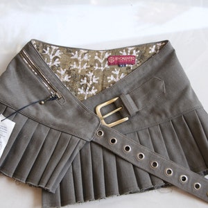 LILITH Moss Green Canvas Mini Skirt: Steampunk Festival Vegan Skirt