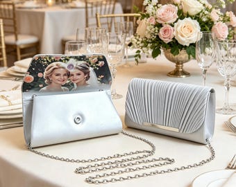Bolso de mano con forro fotográfico personalizado / Bolso de noche plisado / Bolso de boda personalizado para la novia / Regalo para damas de honor / Recuerdo para la madre de la novia