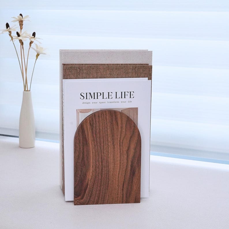 Wood Bookends Set, Minimalist Book Holder for Bookshelf, Desk Organizer, Minimalist Home Decor, Unique Reader Gift, Gift for Book Lover image 10