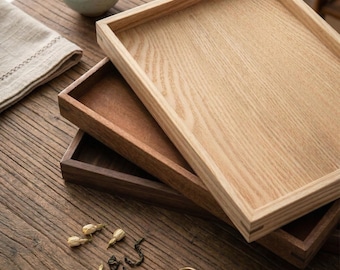Solid Wood Serving Tray | Minimalist Nordic Tea Tray | Rustic Coffee Table Decor | Scandinavian Style Serving Platter | Wood Catchall