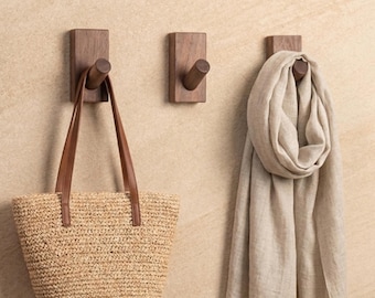 Modern Black Walnut Wood Wall Hook | Minimalist Wooden Coat Peg | Entryway Bag & Hat Hanger | Scandinavian Decor Towel Hook