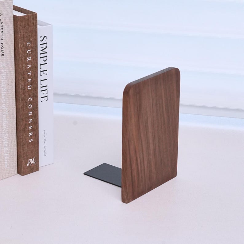 Wood Bookends Set, Minimalist Book Holder for Bookshelf, Desk Organizer, Minimalist Home Decor, Unique Reader Gift, Gift for Book Lover image 12