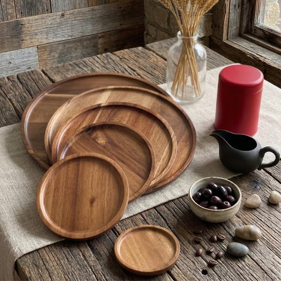 Handcrafted Acacia Wood Dinner Plates | Rustic Wooden Serving Plate | Natural Wood Kitchen Decor | Farmhouse Dining & Everyday Use