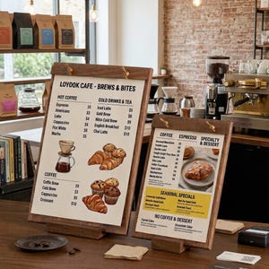 Personalized Wooden Menu Holder | A4 A5 Tabletop Sign Holder | Wedding Bar Menu Display | Coffee Shop Counter Menu | Brass Screw Sign Stand