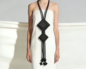 Minimalist Geometric Necklace Statement Necklace Long Pendant Necklace Modern Art Jewelry Rubber Fringe Necklace Bold Jewelry for Women