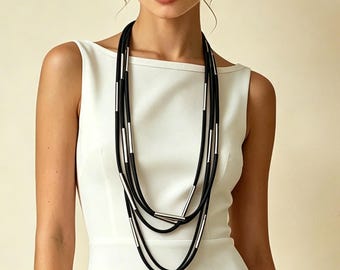 Collar minimalista de cordones de goma multicapa, collar llamativo colorido, collar largo geométrico, joyería gótica