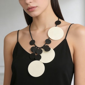 Statement Geometric Disc Necklace Minimalist Wooden Circle Pendant necklace Modern Art Jewelry Handmade Boho Gift for Women