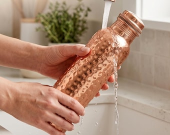 Ayurvedic Copper Water Bottle 100% Pure Hammered Copper Bottle with Screw Lid, Detox Drinkware Eco Friendly Yoga Wellness Gift, Tamra Bottle