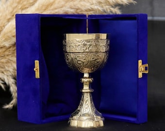 Spersonalizowany mosiężny kielich, grawerowany, pozłacany kielich do wina, ciężki mosiężny puchar komunijny, niestandardowy średniowieczny kielich, prezent ślubny, ręcznie robiony kielich