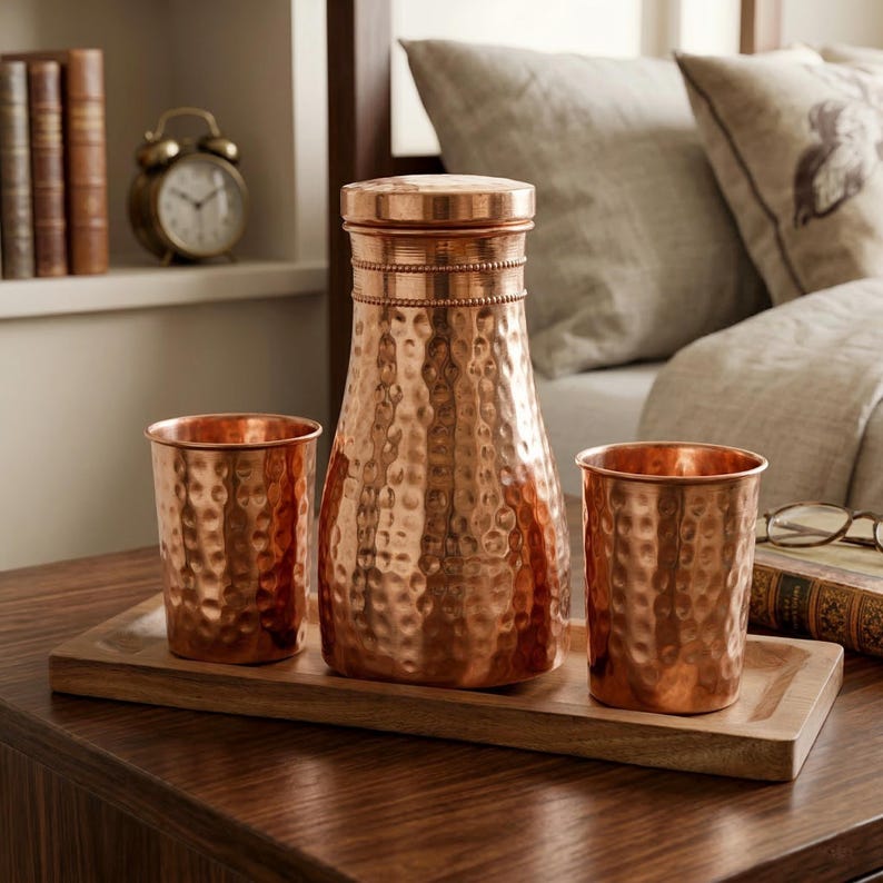 Hammered Copper Water Bottle Set with Tumblers – Ayurvedic Wellness Drinkware image 12