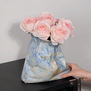 Vase sac en céramique Wabi Sabi, poterie froissée rustique pichet abstrait décoration d'intérieur