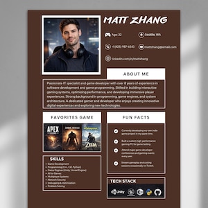 Lebenslaufvorlage für Spieleentwickler - ATS-freundlicher Lebenslauf, modernes Design, vollständig bearbeitbar in Canva