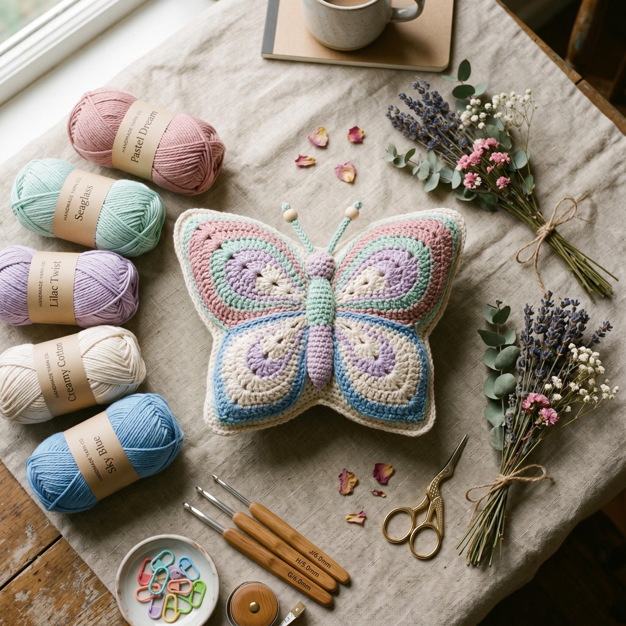 Crochet Butterfly Pillow Pattern, Pastel Amigurumi Cushion Tutorial (PDF Download)