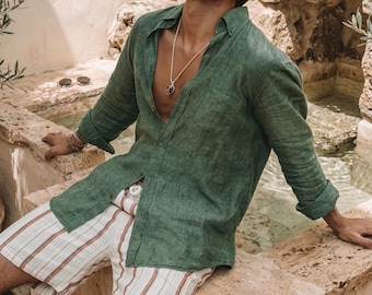 Mens Linen Shirt: Lightweight Beach Casual Button Down Summer Top