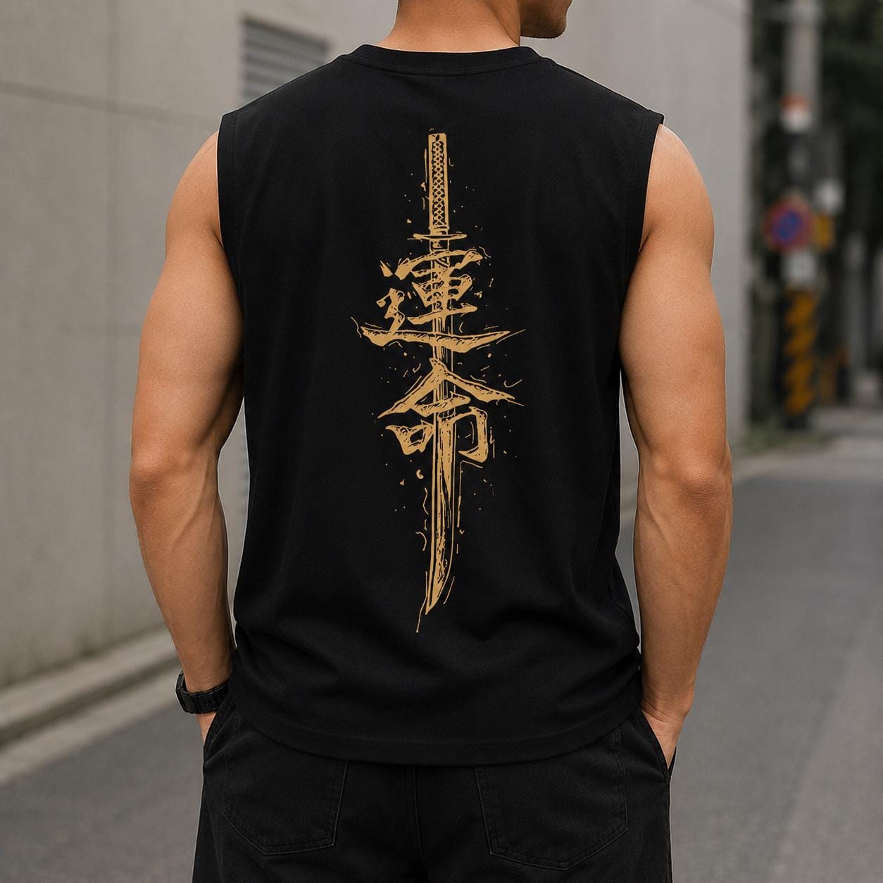 Men's Samurai Sword Tank Top: Japanese Graphic, Loose Fit, Breathable Summer Streetwear Sleeveless Shirt
