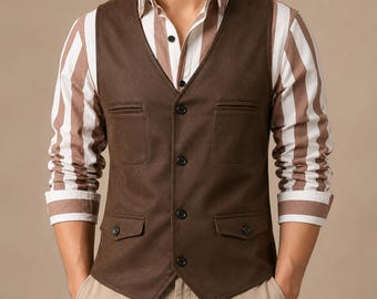 Men's Suede Waistcoat Vest: Vintage Western Style, Slim Fit Formal, Casual Cowboy Suit Fashion