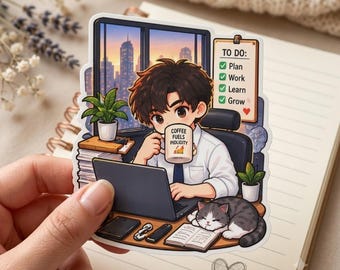 Remote Worker Sticker, Office Worker Sticker, Work From Home Decal, Productivity Sticker, Laptop Worker Gift, Coffee Lover Sticker
