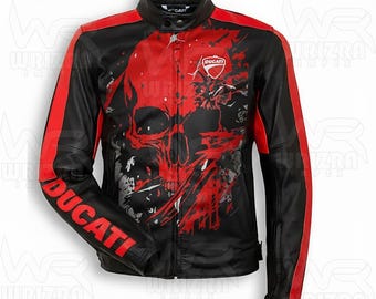 Ducati Corse C4 Red Skull Edition Leather Motorcycle Jacket - Armored Racing Biker Gear