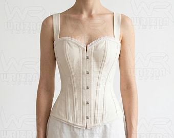 Corsé Regency de algodón color crema – Bustier sobre el busto con ribete de encaje