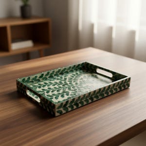 Handcrafted Inlaid Shell Tray, Rectangular Decorative Tray, Desktop Organizer, Serving Tray, Coffee Table Tray, Vanity Tray