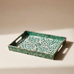 Custom Green Shell Tray: Mosaic Decorative Organizer (40x30cm)