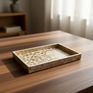 Handcrafted Inlay Shell Tray, Rectangular Decorative Tray, Vanity Storage Tray, Nordic Serving Tray, Home Organization, 25x15cm