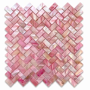 Rosa Fischgrät-Muschelfliese, rosafarbenes Perlmutt-Mosaik, Barbiecore-Backsplash, kokettes Badezimmerdekor, bezauberndes Chevron-Wandblatt