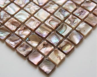 Copper Mother of Pearl Tile, Bronze Shell Square Mosaic, Iridescent Amber Backsplash, Earthy Bathroom Decor, Rustic Boho Wall Sheet